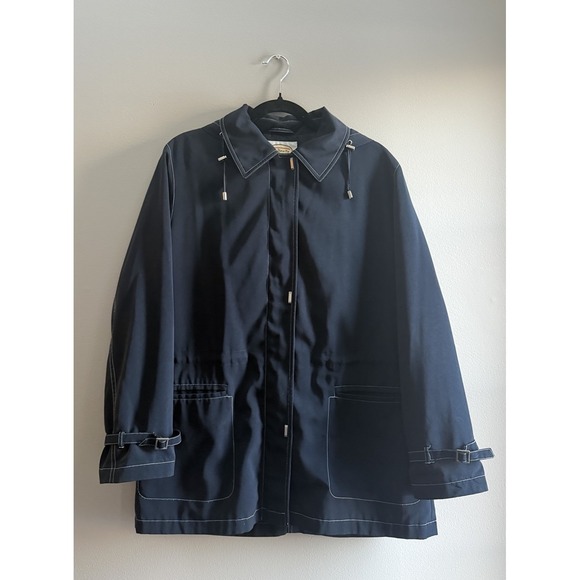 Talbots Jackets & Blazers - Talbots Navy Hooded Utility Jacket Women's Large Zip Front Drawstring Waist